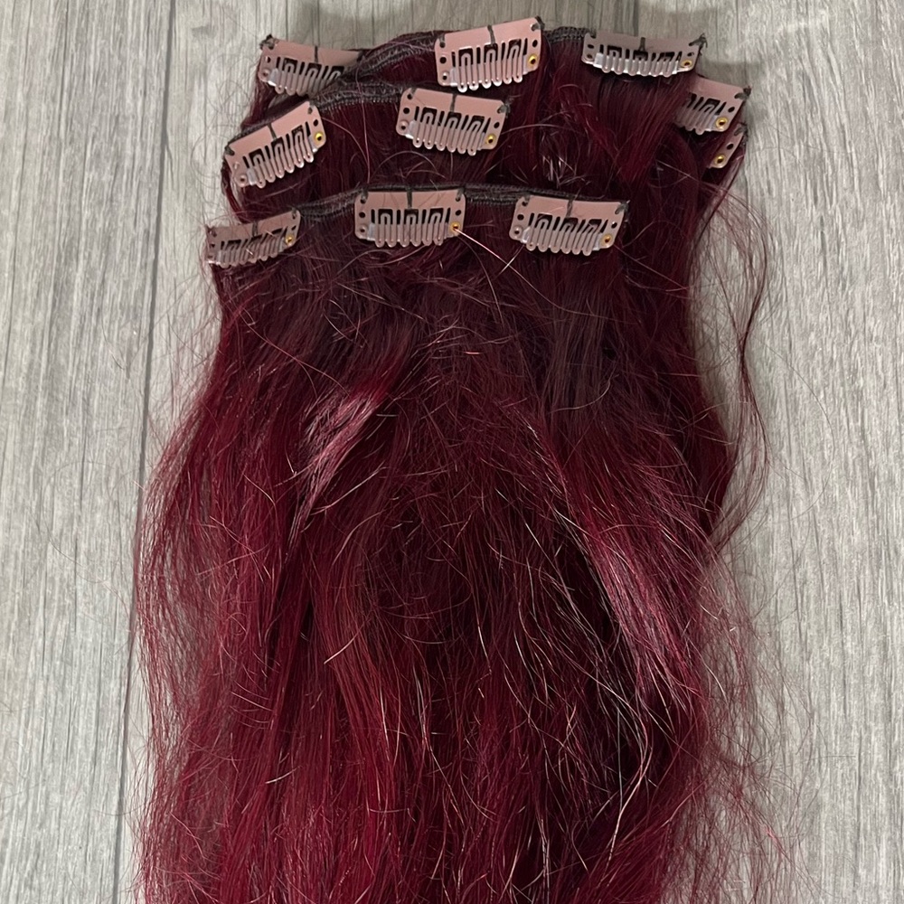 Full Shine burgandy red 14 inches human hair clip in extensions C7